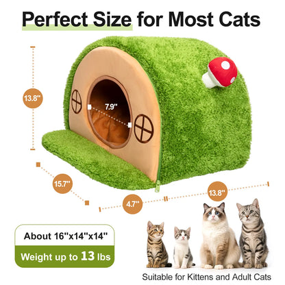 Cozy Crystal Velvet Cat Bed - Enclosed Whimsical Hideaway with Washable Cushion & Anti-Slip Base for Indoor Kittens