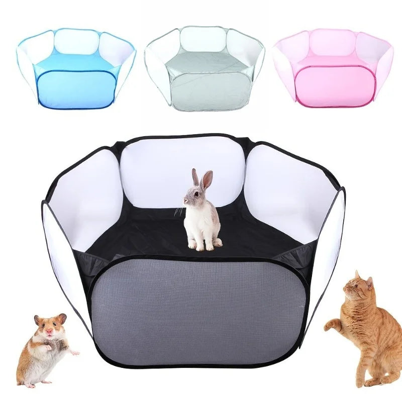 Transparent Portable Pet Playpen - Ideal Cage for Hedgehogs, Hamsters, Rabbits, and Guinea Pigs