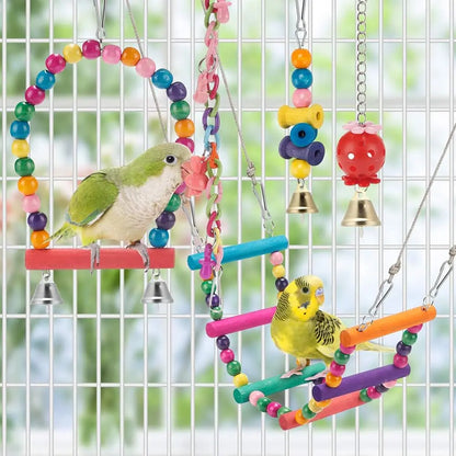 Bird Parrot Toys Set, Swing Hanging Standing Chewing Toy Hammock Ladder Bird Cage Colorful Toys, Suitable for Various Parrots