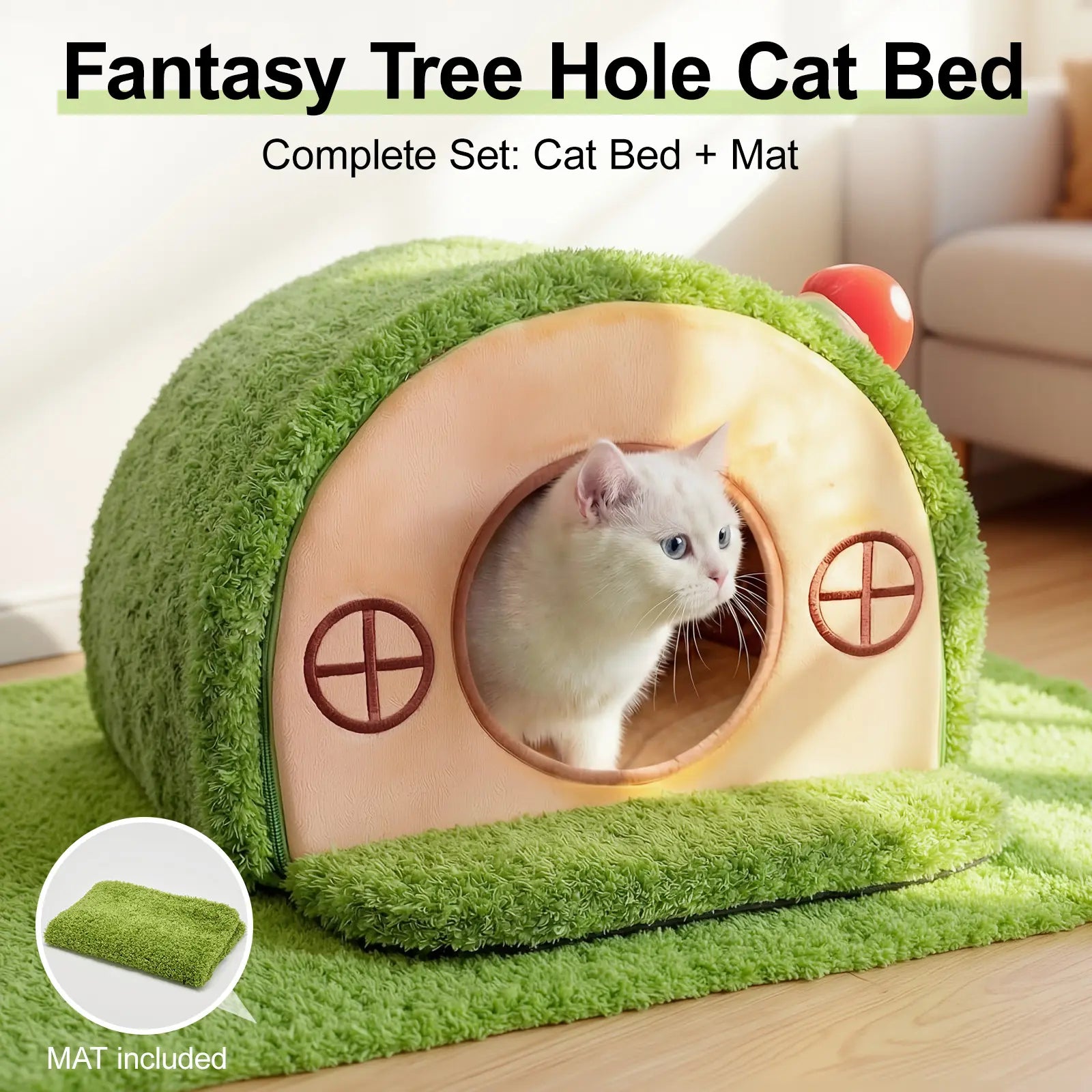 Cozy Crystal Velvet Cat Bed - Enclosed Whimsical Hideaway with Washable Cushion & Anti-Slip Base for Indoor Kittens