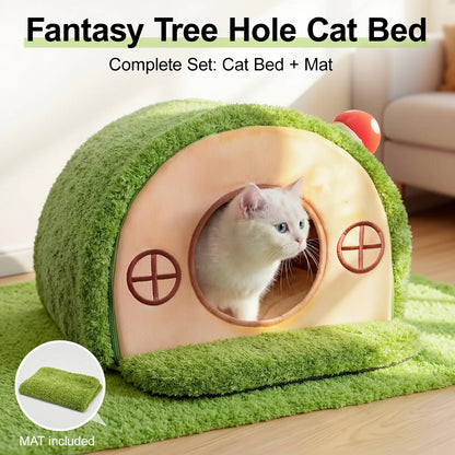 Cozy Crystal Velvet Cat Bed - Enclosed Whimsical Hideaway with Washable Cushion & Anti-Slip Base for Indoor Kittens