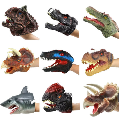 Cool Shark and Dinosaur Hand Puppets - Fun Rubber Toys for Kids' Pretend Play and Storytelling! Perfect Gift for Children!