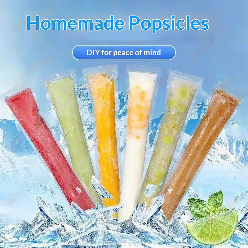 100PCS Leakproof Transparent Popsicle Mold Bags with Silicone Funnel - Ideal for Freezing Juices, Fruits, and Ice Cream Delights!