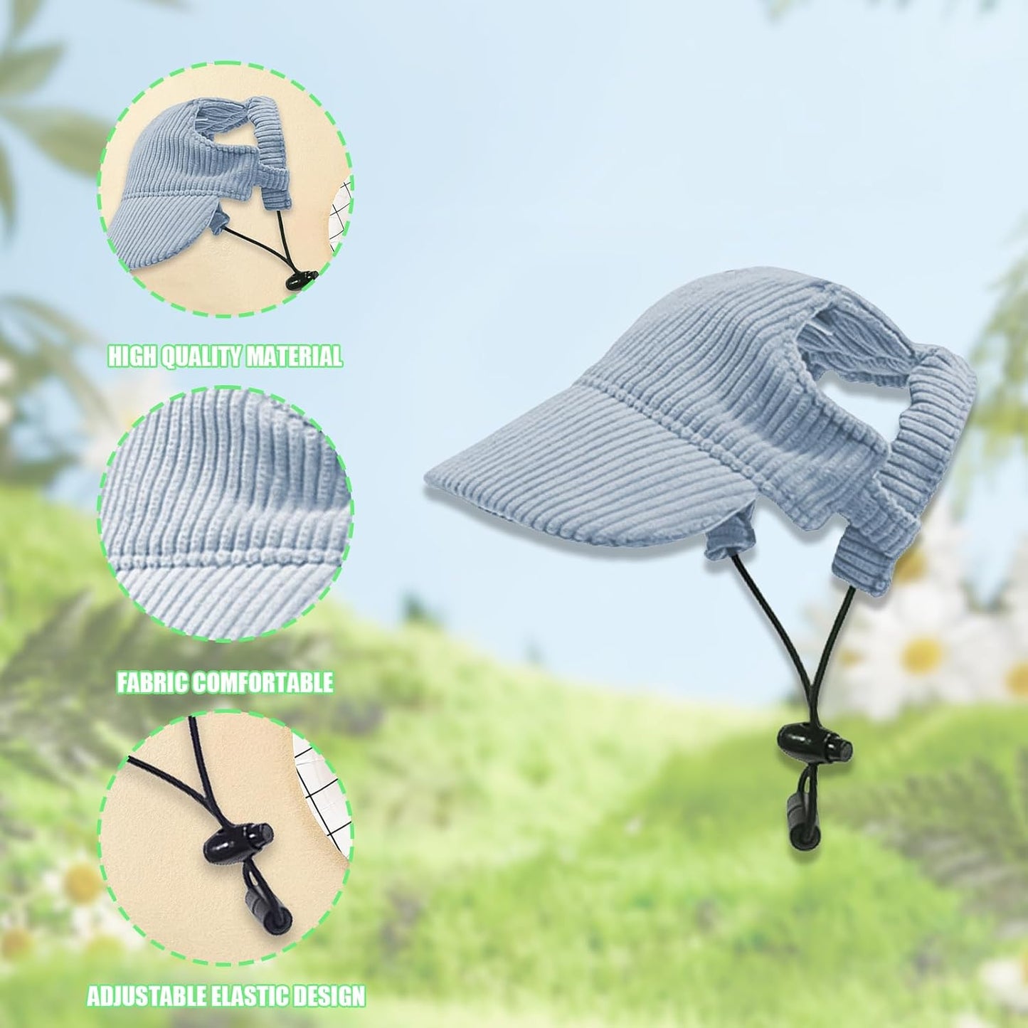 Dog Baseball Cap - Adjustable Summer Visor Hat for Dogs and Cats with Ear Holes (Blue, X-Large)