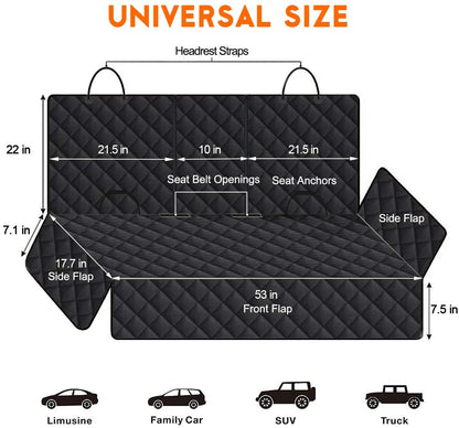 Premium Waterproof Dog Car Seat Cover - Durable Back Seat Protector for Dogs & Kids, Fits Most Cars, SUVs & Trucks (53" Width) - Black