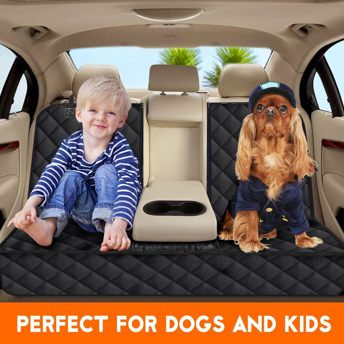 Premium Waterproof Dog Car Seat Cover - Durable Back Seat Protector for Dogs & Kids, Fits Most Cars, SUVs & Trucks (53" Width) - Black