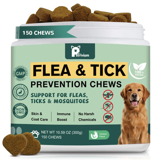 150 Soft Chews for Dogs - Natural Flea & Tick Support - All Breeds & Sizes - Delicious Chicken Flavor