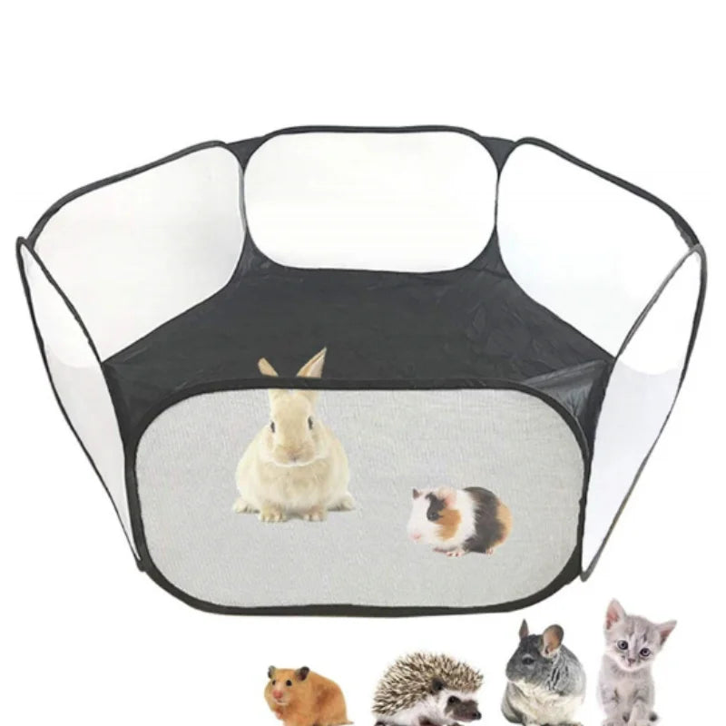 Transparent Portable Pet Playpen - Ideal Cage for Hedgehogs, Hamsters, Rabbits, and Guinea Pigs