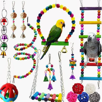 Bird Parrot Toys Set, Swing Hanging Standing Chewing Toy Hammock Ladder Bird Cage Colorful Toys, Suitable for Various Parrots