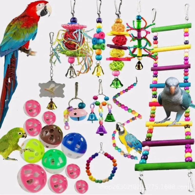 Bird Parrot Toys Set, Swing Hanging Standing Chewing Toy Hammock Ladder Bird Cage Colorful Toys, Suitable for Various Parrots