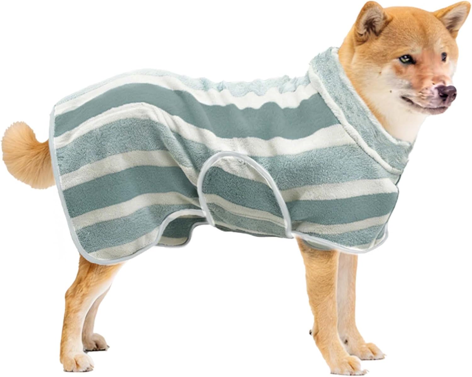 Ultra-Absorbent Fast-Drying Dog Bathrobe with Adjustable Fit - Stylish Striped Towel for Pets (Red, Medium)