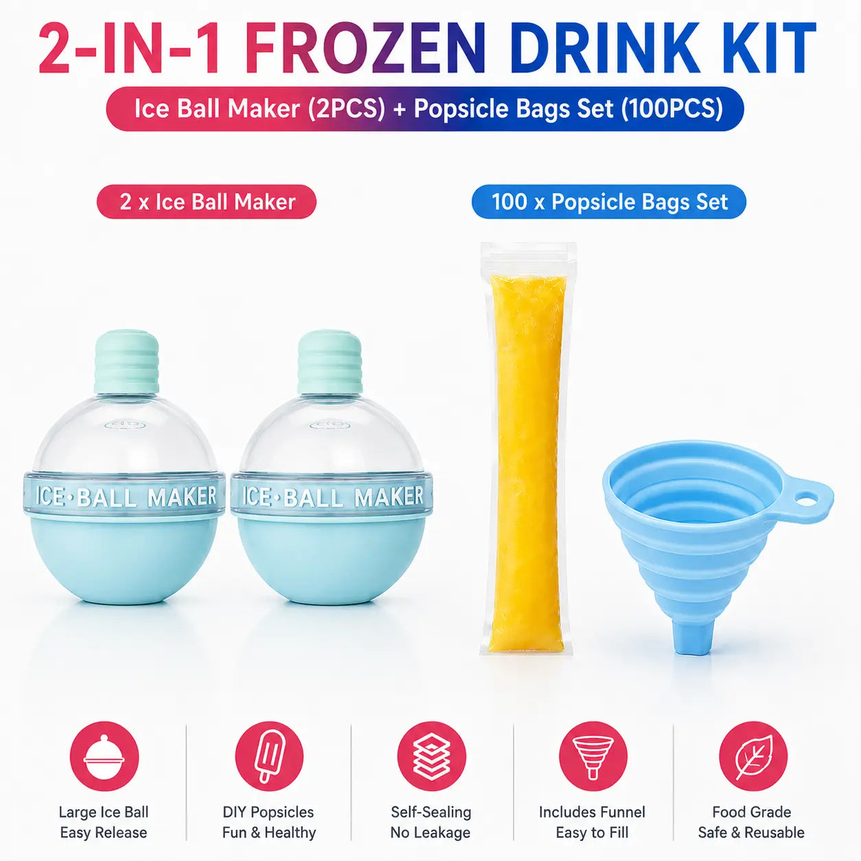 100PCS Leakproof Transparent Popsicle Mold Bags with Silicone Funnel - Ideal for Freezing Juices, Fruits, and Ice Cream Delights!