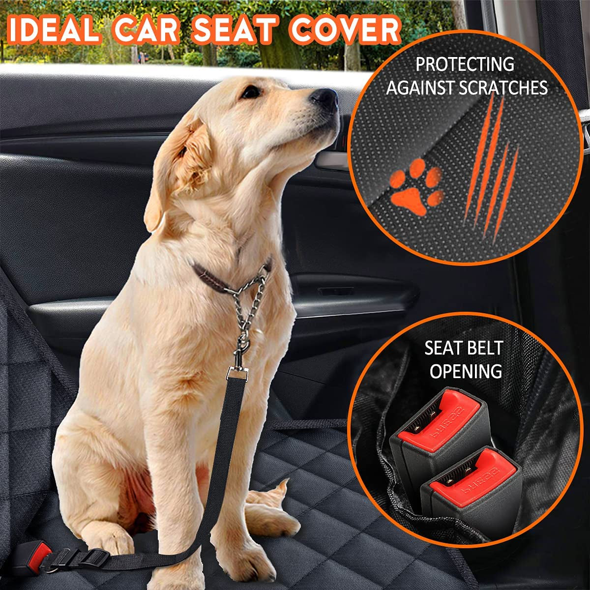 Premium Waterproof Dog Car Seat Cover - Durable Back Seat Protector for Dogs & Kids, Fits Most Cars, SUVs & Trucks (53" Width) - Black