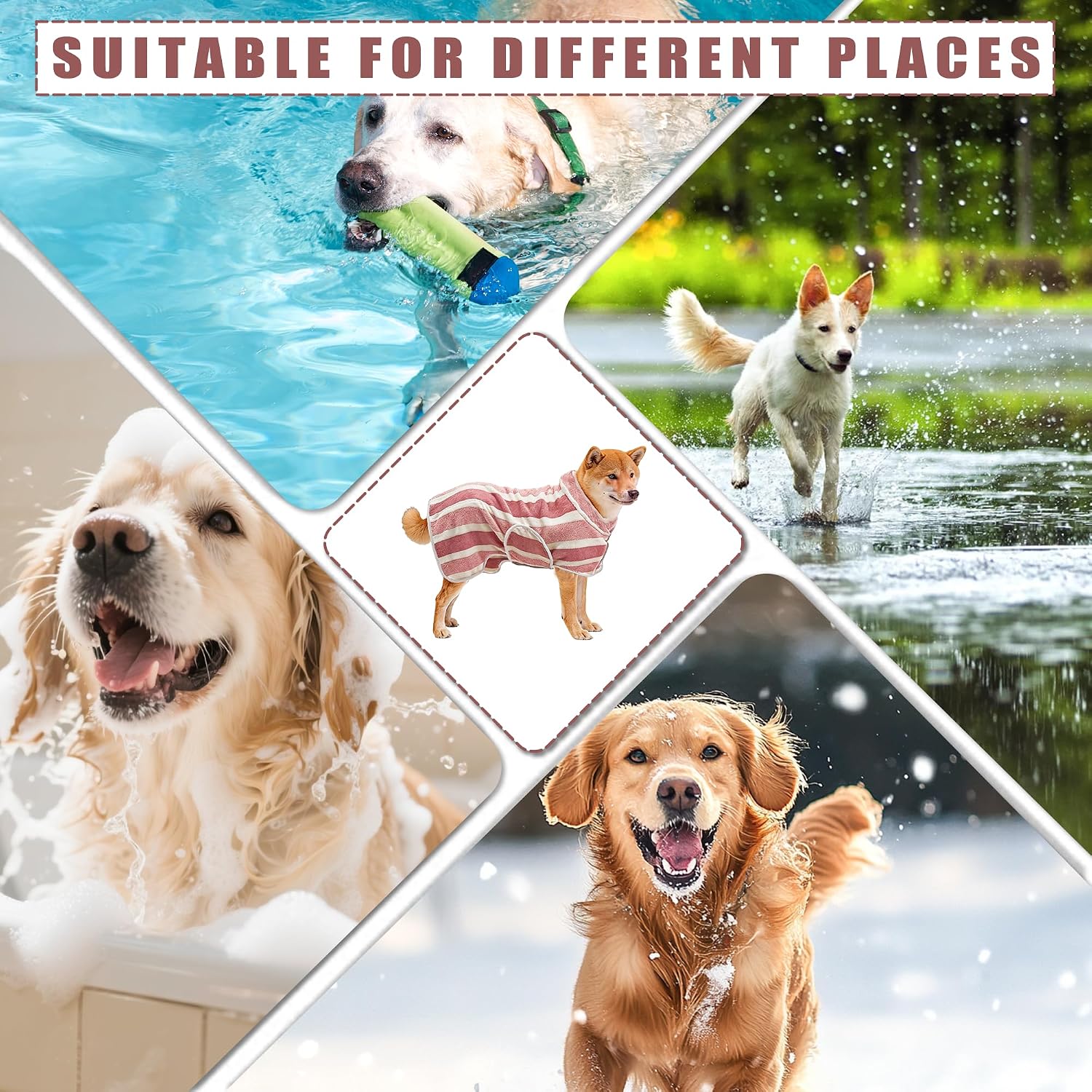 Ultra-Absorbent Fast-Drying Dog Bathrobe with Adjustable Fit - Stylish Striped Towel for Pets (Red, Medium)