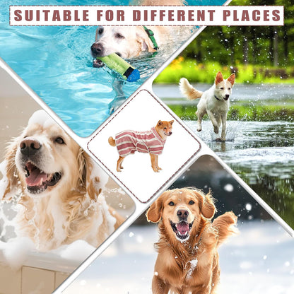 Ultra-Absorbent Fast-Drying Dog Bathrobe with Adjustable Fit - Stylish Striped Towel for Pets (Red, Medium)