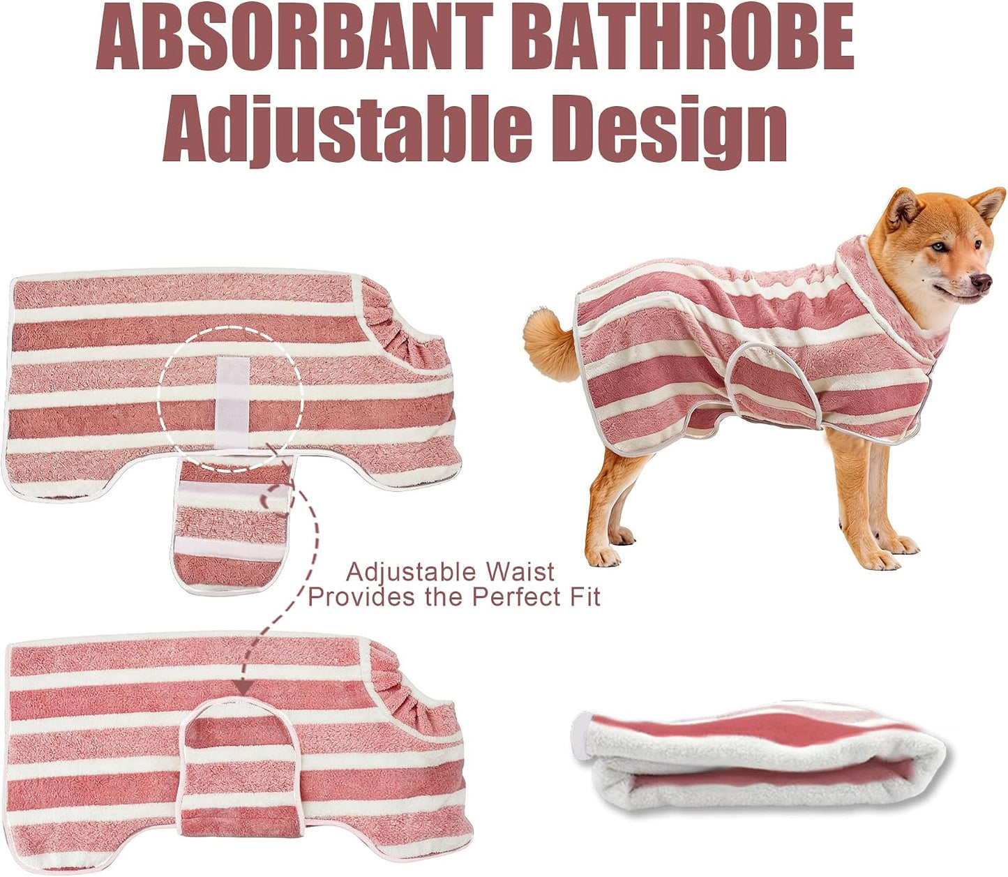 Ultra-Absorbent Fast-Drying Dog Bathrobe with Adjustable Fit - Stylish Striped Towel for Pets (Red, Medium)