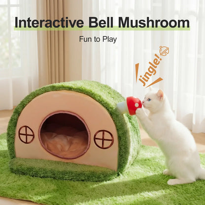 Cozy Crystal Velvet Cat Bed - Enclosed Whimsical Hideaway with Washable Cushion & Anti-Slip Base for Indoor Kittens