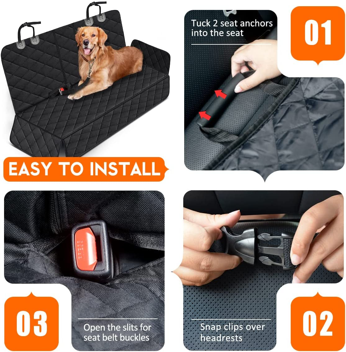 Premium Waterproof Dog Car Seat Cover - Durable Back Seat Protector for Dogs & Kids, Fits Most Cars, SUVs & Trucks (53" Width) - Black