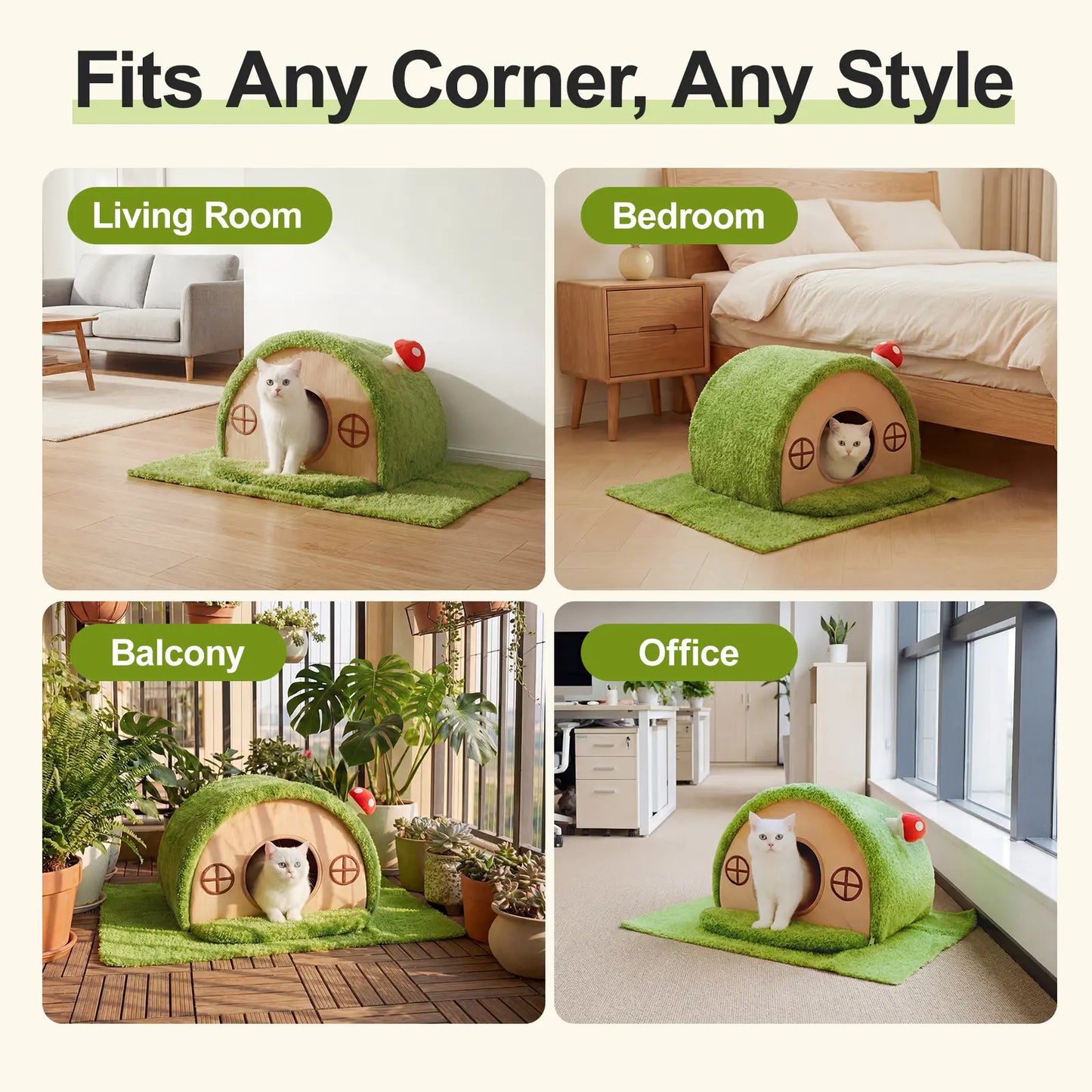 Cozy Crystal Velvet Cat Bed - Enclosed Whimsical Hideaway with Washable Cushion & Anti-Slip Base for Indoor Kittens