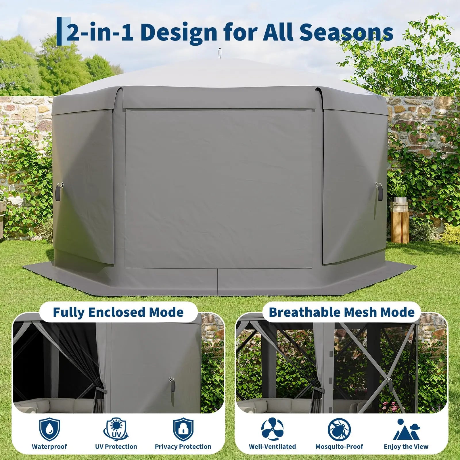 Transform Your Outdoor Gatherings with the Garvee 11.5x11.5 Ft Instant Pop Up Screen Gazebo Tent - Enjoy Comfort with Full Mesh Walls and Versatile Wind Panels!