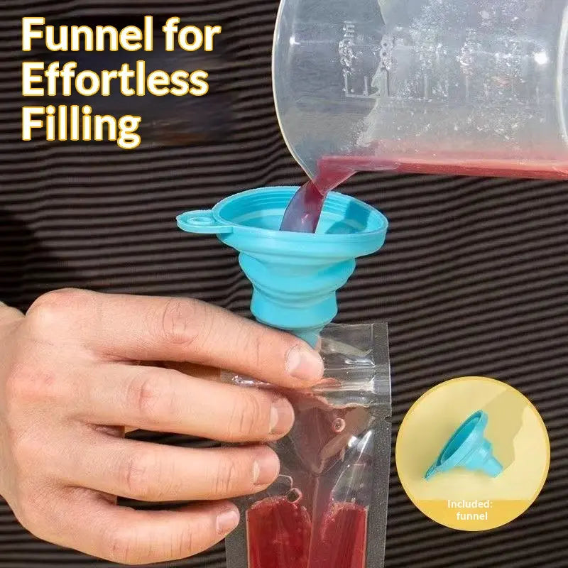 100PCS Leakproof Transparent Popsicle Mold Bags with Silicone Funnel - Ideal for Freezing Juices, Fruits, and Ice Cream Delights!