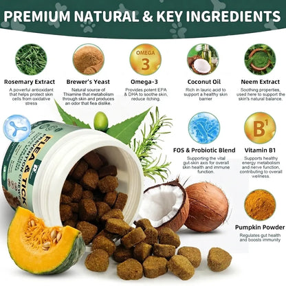 150 Soft Chews for Dogs - Natural Flea & Tick Support - All Breeds & Sizes - Delicious Chicken Flavor