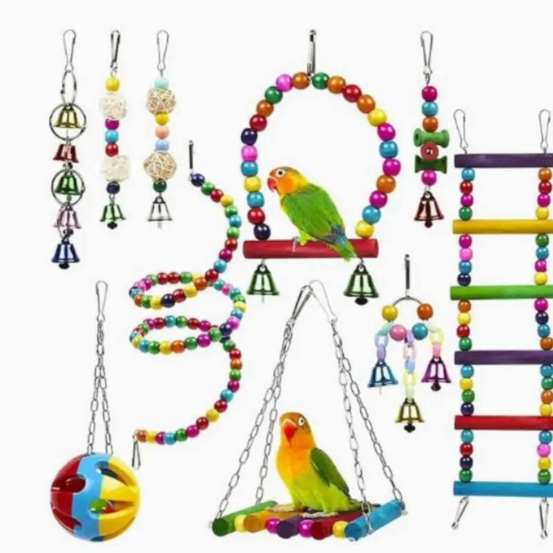 Bird Parrot Toys Set, Swing Hanging Standing Chewing Toy Hammock Ladder Bird Cage Colorful Toys, Suitable for Various Parrots