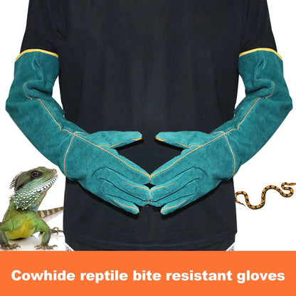Protective Animal Handling Gloves with Leather Sleeve - Bite Proof for Dogs, Cats, Birds, and Reptiles