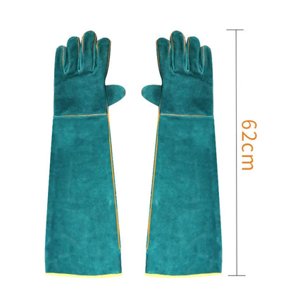 Protective Animal Handling Gloves with Leather Sleeve - Bite Proof for Dogs, Cats, Birds, and Reptiles