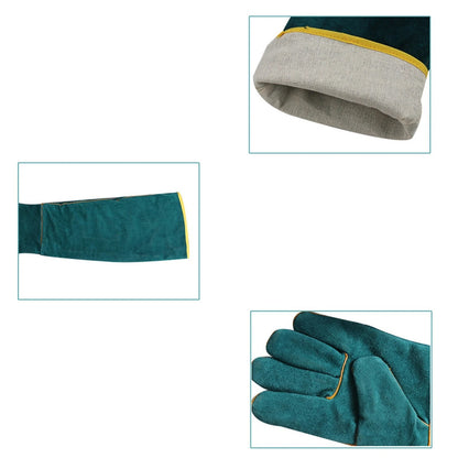 Protective Animal Handling Gloves with Leather Sleeve - Bite Proof for Dogs, Cats, Birds, and Reptiles
