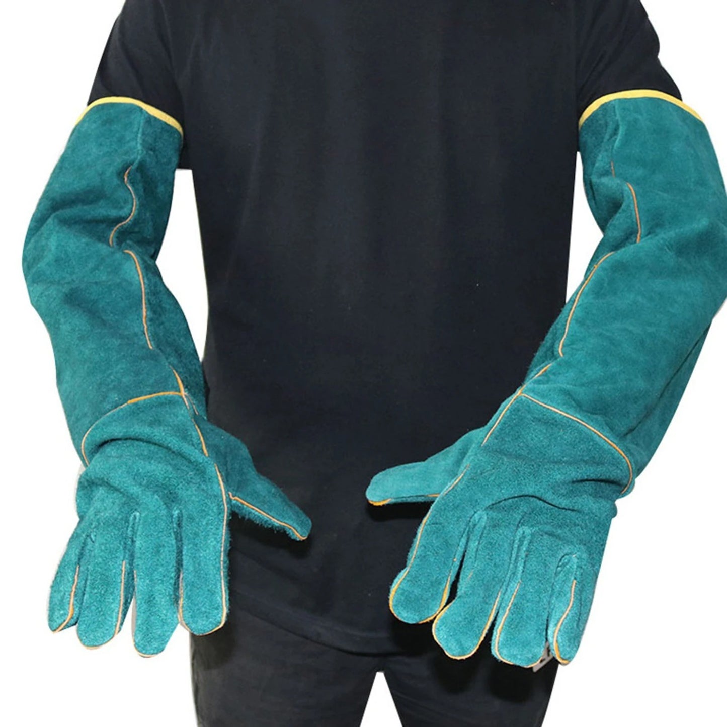 Protective Animal Handling Gloves with Leather Sleeve - Bite Proof for Dogs, Cats, Birds, and Reptiles