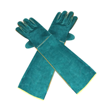 Protective Animal Handling Gloves with Leather Sleeve - Bite Proof for Dogs, Cats, Birds, and Reptiles
